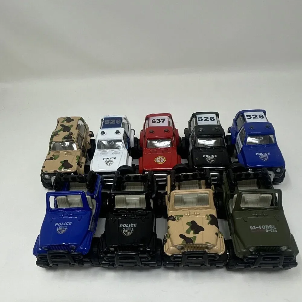 9-Piece Toy Truck Lot - Police & Military Off-Road Vehicles - Blue Black